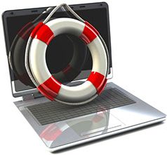Laptop mit Rettungsring